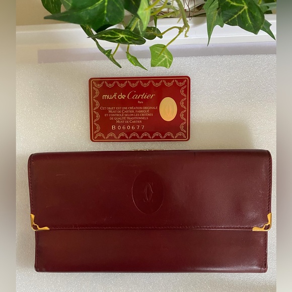 Cartier Vintage Burgundy/ Bordeaux Leather Large Wallet